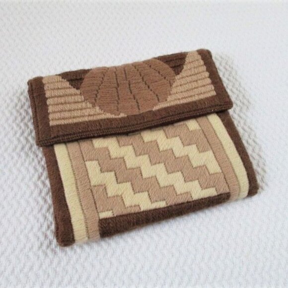 Vintage wool handwoven boho clutch bag brown beige soft lined pouch hand made - Picture 1 of 9